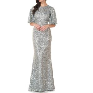 Elegant Silver Sequin Evening Gown
